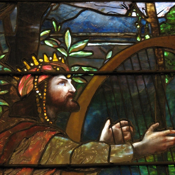 King David Plays The Harp - Fine Art Photograph Of Stained Glass Window, Print, Wall Art, Home Decor, Gift, Woodland, Man, Male, Trees