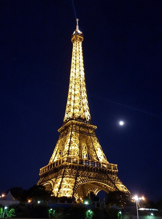 Full Moon At The Eiffel Tower 16 X 24 Fine Art Canvas Print Etsy