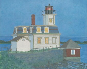 Lighthouse at Twilight - Fine Art Print, Rhode Island, Providence, Night, Blue, Wall Art, Home Decor, Gift, Ocean, Seashore, Seascape