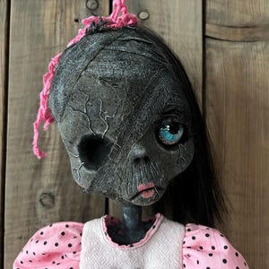 Art doll creepy mummy gift for weird stuff collector dead girl in pink dress handmade horror gift ooak doll little mummy