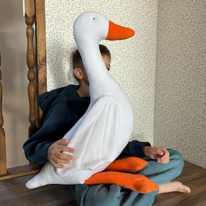 Goose big plush  baby shower gift neutral unisex classic bird toy nursery decor soft goose plush animal gift goose  throw  pillow