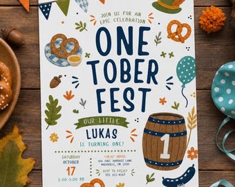 OneToberFest Birthday Invitation Oktoberfest First Birthday Party Invite Boy German Beer Pretzel Editable Canva Template Printable