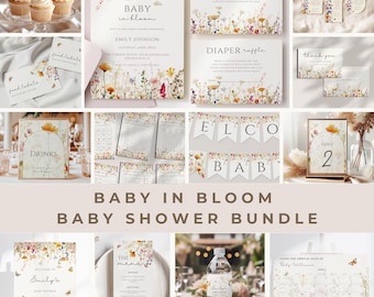 Baby in Bloom Baby Shower Bundle Wildflower Baby Shower Signs & Games Editable Invitation Set Spring Floral Theme Instant Download - BIB01