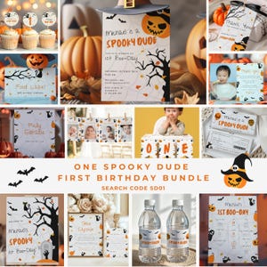 Pacote de aniversário de um cara assustador, modelo editável de primeiro aniversário de Halloween, festa de primeiro aniversário fantasma, decoração de aniversário de Halloween - SD01