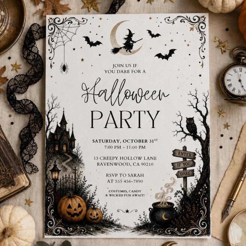 Halloween Party Invitation Vintage Halloween Invite Gothic Halloween ...
