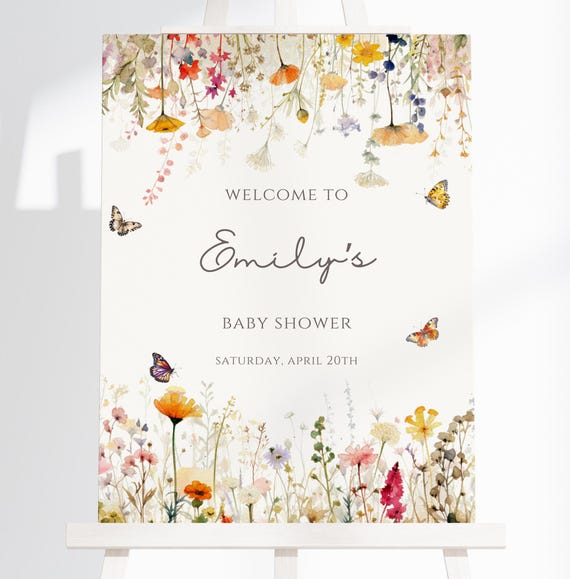 Baby Shower Welcome Sign Baby in Bloom Sign Wildflower Theme Editable Canva Template Floral Boho Baby Shower Decor Digital Download - BIB01