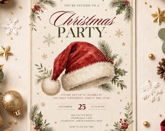 Christmas Party Invitation Template Editable Canva Christmas Invite Printable Holiday Party Invitation Instant Download Christmas