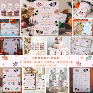 Bearbeitbares Spooky One Invite Halloween Erster Geburtstag Bundle Mädchen-Einladung Little Boo Party Vorlage Canva Vorlage Sofortiger Download - SP01