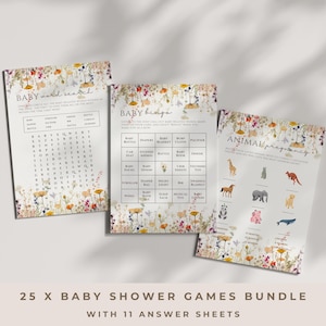 Baby Shower Games Bundle Baby in Bloom Shower Games Editable Party Games Set Spring Wildflower Baby Shower Floral Theme Baby Shower - BIB01