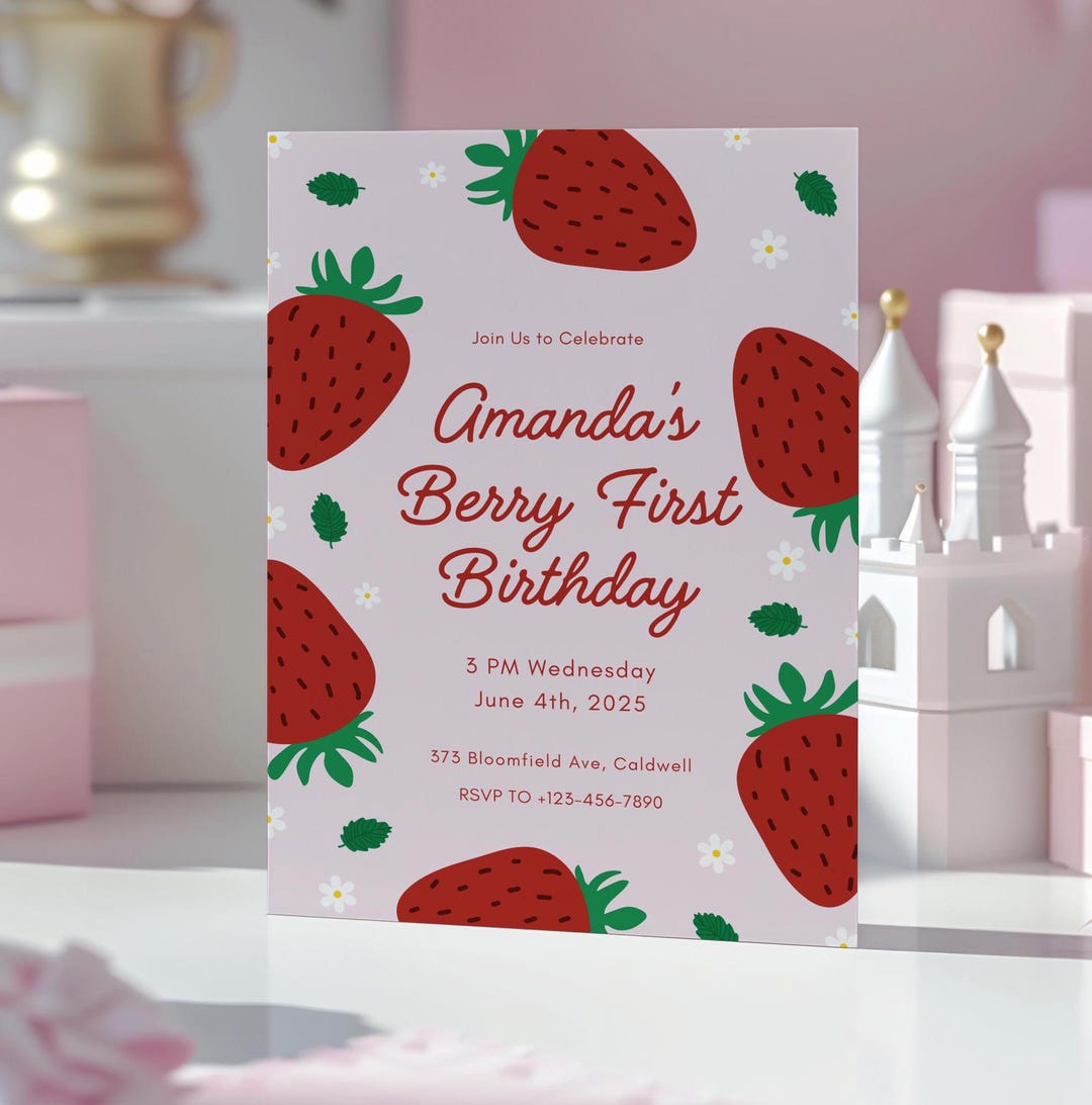 Editable Berry First Birthday Invitation Strawberry 1st Birthday Invite ...