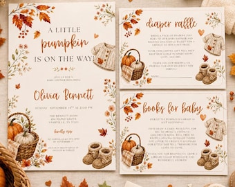 Little pumpkin is on the way baby shower invitation template fall baby shower invite editable autumn neutral boho instant download LPW01