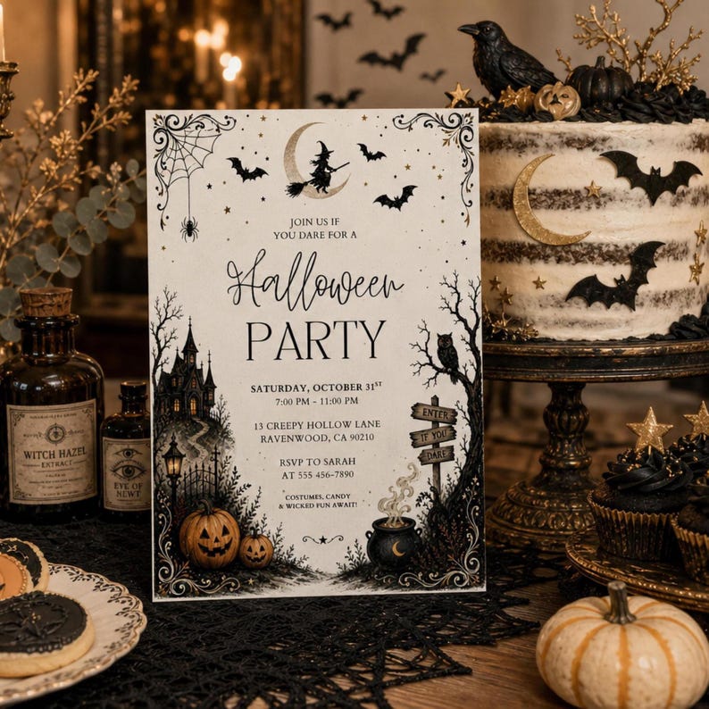 Halloween Party Invitation Vintage Halloween Invite Gothic Halloween ...