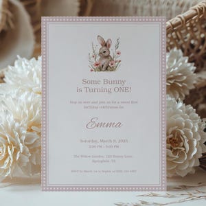 Bunny First Birthday Invitation Some Bunny is One Party Invite Editable & Digital Download Easter Birthday Template Instant Download