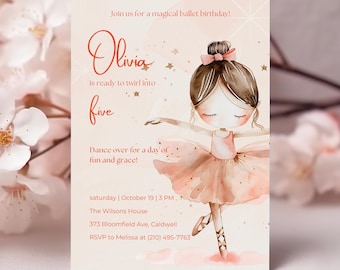Ballerina Birthday Invitation Editable Template Pink Tutu Ballerina Evite Instant Download Digital Birthday Invitation Girls Party Invite