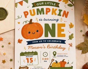 Our Little Pumpkin First Birthday Invitation Pumpkin 1st Birthday Invite Fall Birthday Party Editable Canva Template Printable LP01