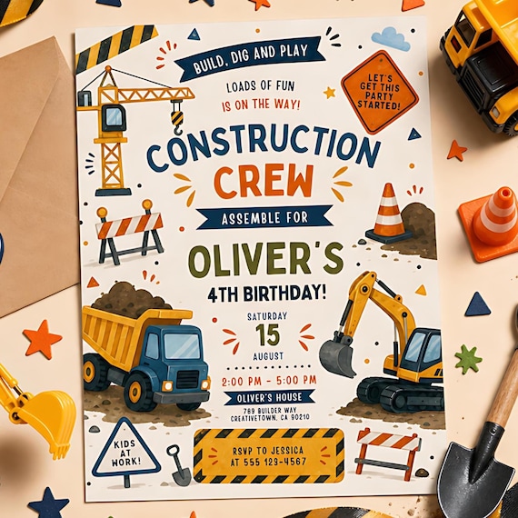 Construction Birthday Invitation Boy Construction Party Invitation Dump Truck Invite Editable Birthday Invitation Template Canva