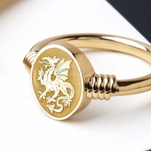 Sterling Silver Dragon Signet Ring: Heraldry Medieval Jewelry