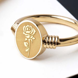 Sterling Silver Rose Signet Ring: Engraved Floral Design