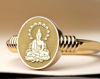 Sterling Silver Buddha Signet Ring: Meditation Jewelry