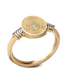 Sterling Silver Amor Fati Signet Ring: Latin Quote Philosophy Jewelry