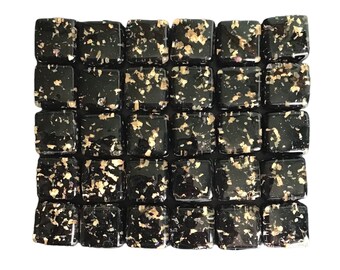 Black and Gold Handmade Glass Mosaic Tiles, 1/2" thick chunky custom glass tiles