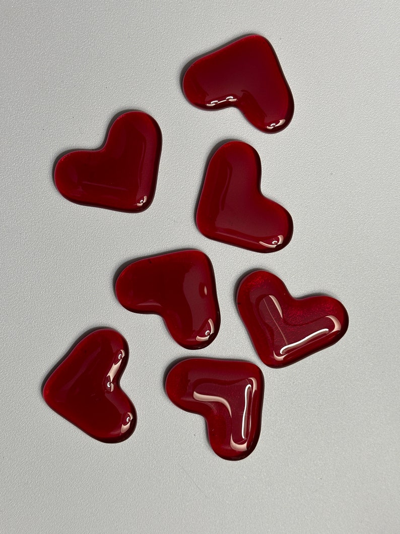 Red Glass Hearts New Sizes, Handmade Fused Glass Hearts image 7