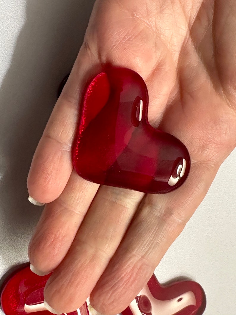 Red Glass Hearts New Sizes, Handmade Fused Glass Hearts image 8