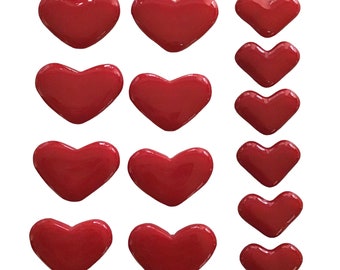 Coeurs en verre rouge - Nouvelles tailles, coeurs en verre fusionné faits main