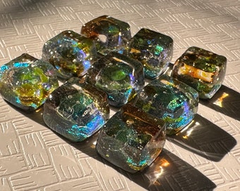 Fused glass Gems, jeweled squares, 9 piece lot