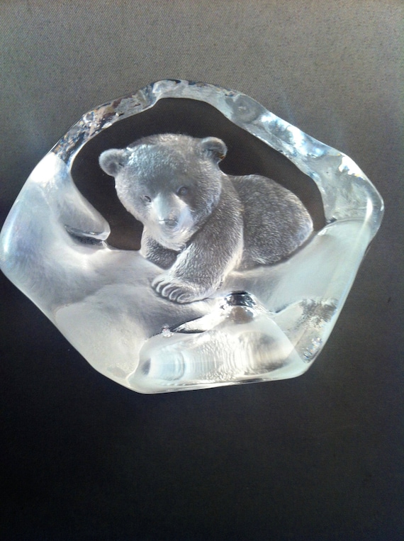 Swedish Mats Jonasson Crystal Baby Polar Bear Paperweight Etsy