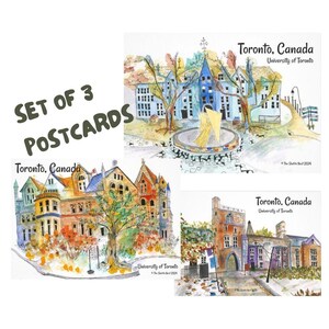Lot de 3 cartes postales de Toronto, cartes postales colorées, impressions d'art originales, aquarelle de Toronto, idées cadeaux de voyage, souvenirs touristiques, art canadien