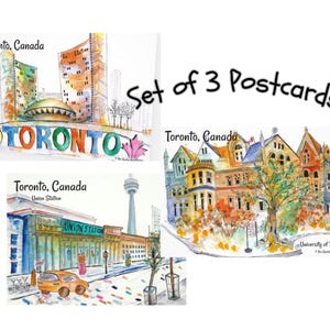 Lot de 3 cartes postales de Toronto, cartes postales colorées, impressions d'art originales, aquarelle de Toronto, idées cadeaux de voyage, souvenirs touristiques, art canadien