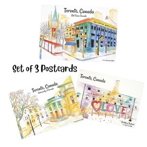 Lot de 3 cartes postales de Toronto, cartes postales colorées, impressions d'art originales, aquarelle de Toronto, idées cadeaux de voyage, souvenirs touristiques, art canadien
