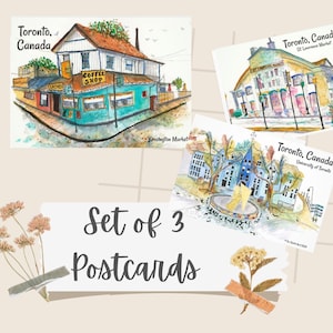Lot de 3 cartes postales de Toronto, cartes postales colorées, impressions d'art originales, aquarelle de Toronto, idées cadeaux de voyage, souvenirs touristiques, art canadien