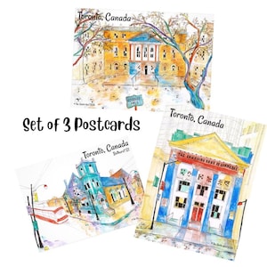 Lot de 3 cartes postales de Toronto, cartes postales colorées, impressions d'art originales, aquarelle de Toronto, idées cadeaux de voyage, souvenirs touristiques, art canadien
