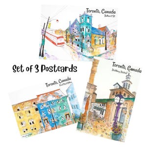Lot de 3 cartes postales de Toronto, cartes postales colorées, impressions d'art originales, aquarelle de Toronto, idées cadeaux de voyage, souvenirs touristiques, art canadien