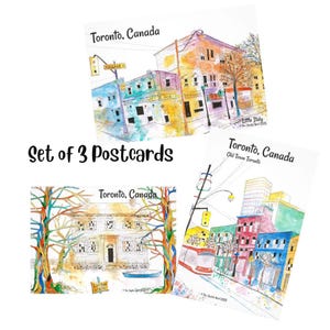 Lot de 3 cartes postales de Toronto, cartes postales colorées, impressions d'art originales, aquarelle de Toronto, idées cadeaux de voyage, souvenirs touristiques, art canadien