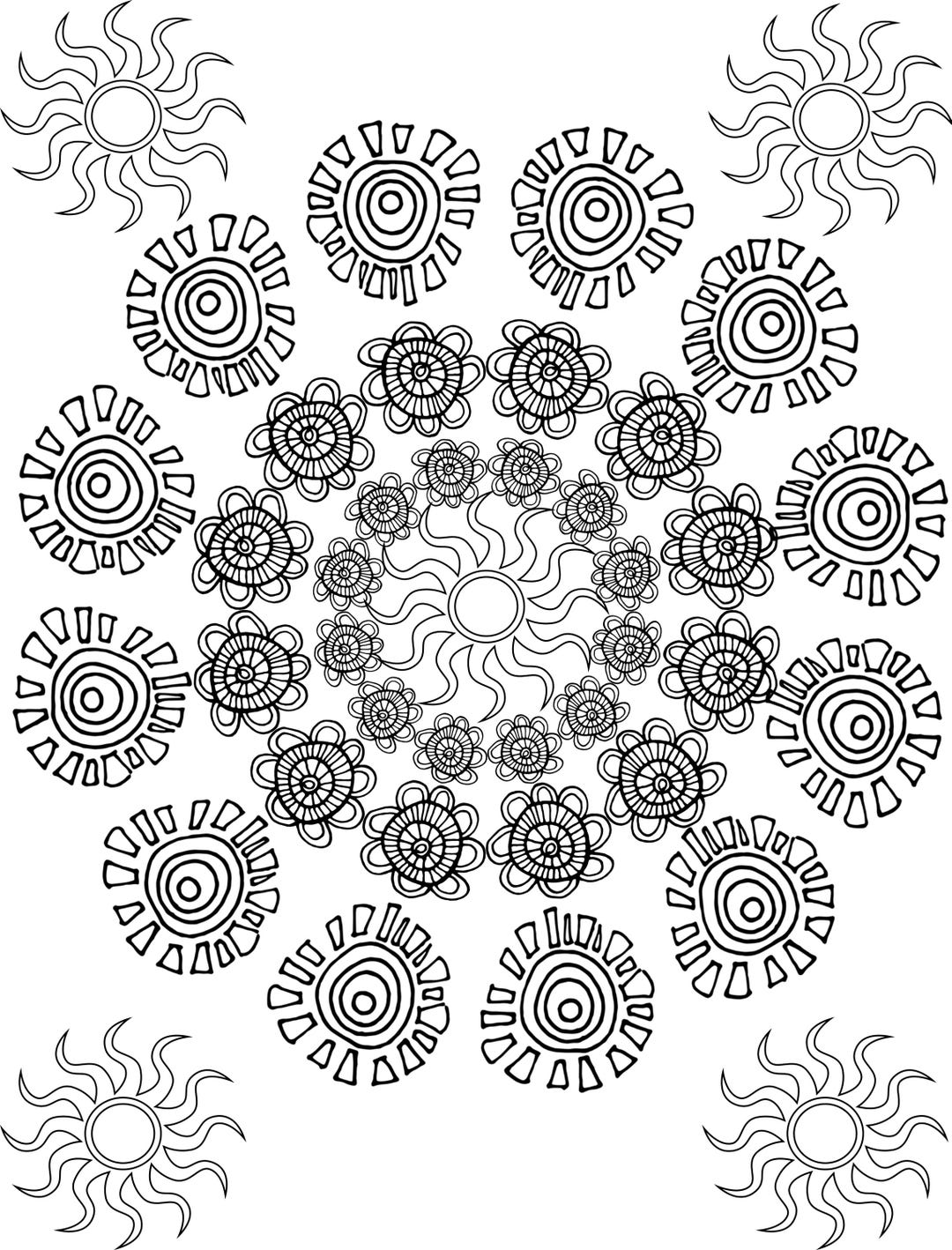 Flower Pattern Mandala Printable Coloring Pages for Children and Adults ...