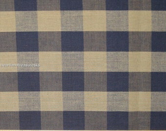 Navy Wheat Checked Homespun Fabric, Quilting Sewing Material