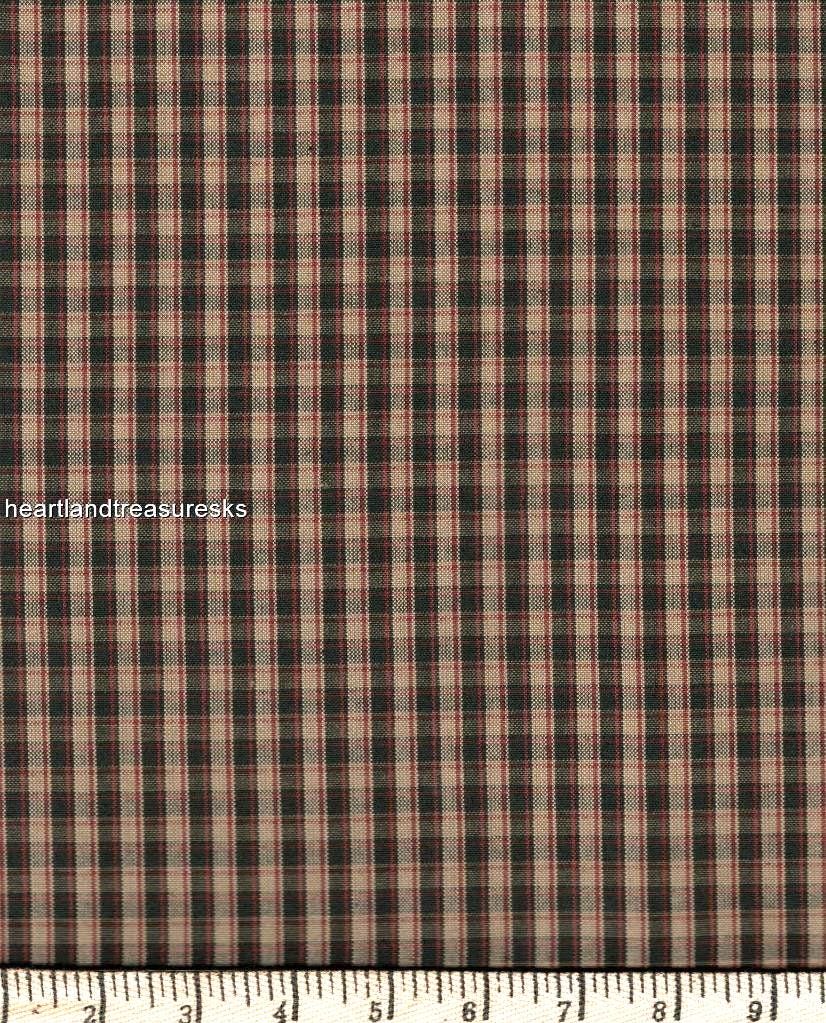 Dunroven House H-55 Black ~ Wheat ~ Red Plaid Homespun Fabric / Primitive / Sewing / Quilting / Home Decor / Craft Projects