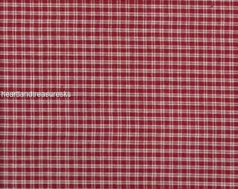 Red Cream Plaid Homespun Fabric, Small Check Quilting Material  H-702R