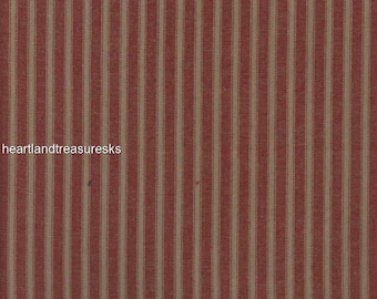Red Wheat Ticking Homespun Fabric: Primitive Farmhouse Style H-37S