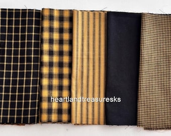 Mustard & Black Homespun Fabric Bundle, 10" x 44" Primitives, Home Decor,  Sewing , Quilting