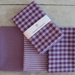 3 Purple & Lavender Homespun Fabric Fat Quarters/Victorian/Shabby Chic/Sewing/Quilting/Craft Projects