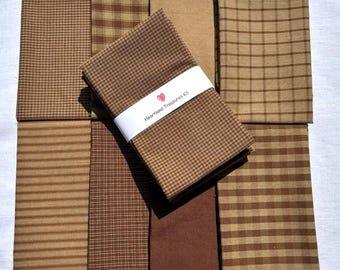 Dunroven House 8 Primitive Brown ~ Wheat ~ Homespun Fabric Fat Quarters