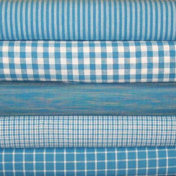 5 Hampton Blue & White Homespun Fabric 1/2 Yard Cut Bundle/Shabby Chic/Sewing/Quilting/Craft Projects