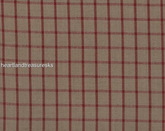 Homespun Fabric: Wheat with Country Red Stripes, Quilting Cotton  H-30