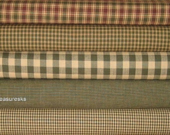Sage Green Plaid Check Homespun Fabric YARD Bundle of 5 Sewing Crafting  Quilt Doll Making Apparel Home Decor Primitive Fabric 