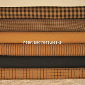 Tawny Pumpkin Spice Homespun Fabric Bundle, Black Woven Cotton, Quilting Sewing, 1/2 Yard Cuts