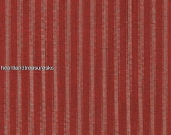 Country Red / Wheat Ticking Stripe Homespun Fabric, Primitive Quilting Cotton  H-37
